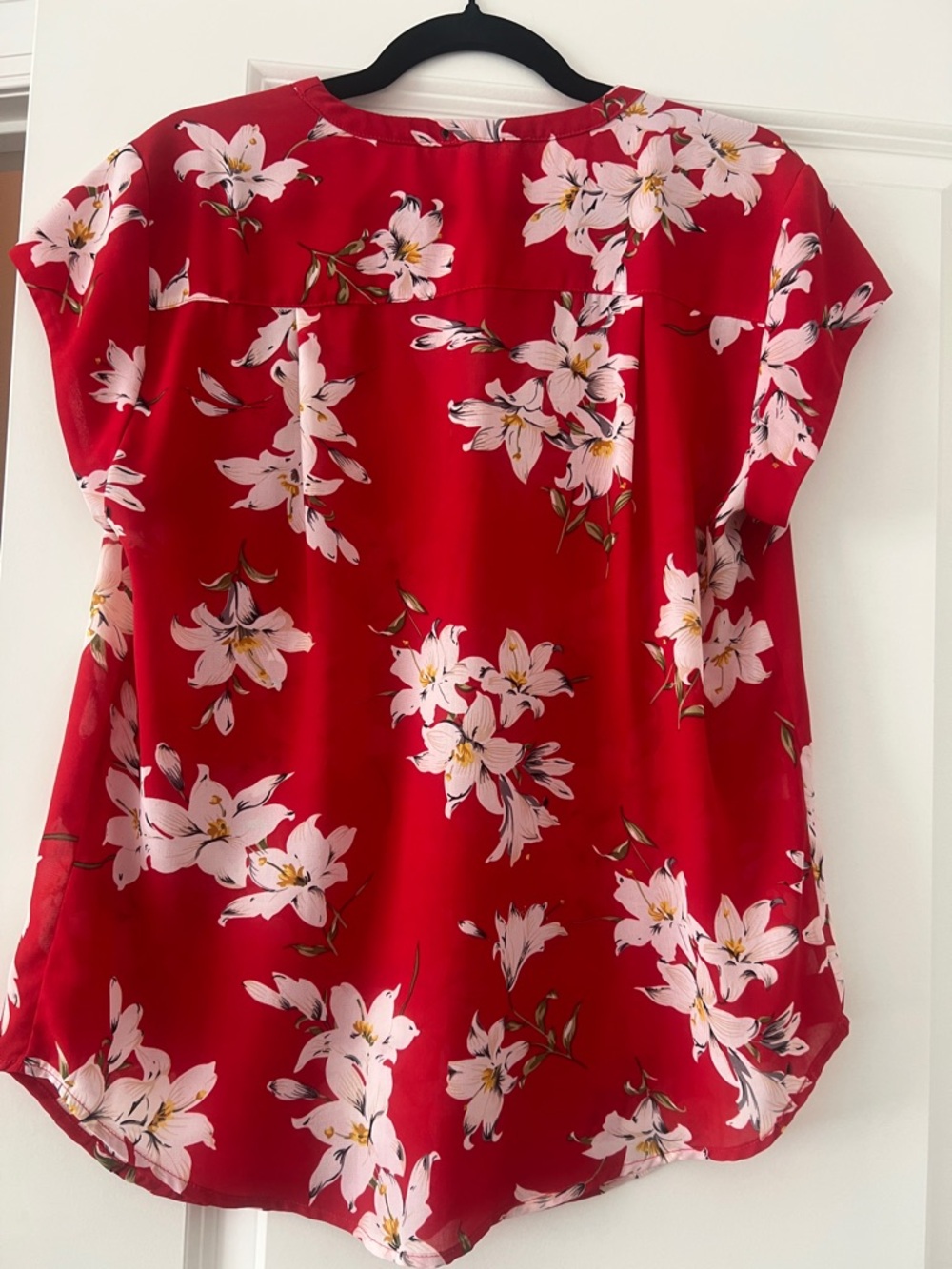 fun 2 fun Red Floral V-Neck Blouse - Picture 2 of 2